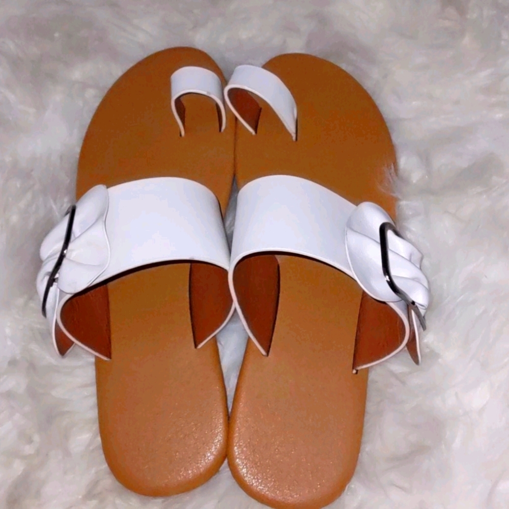 White Women's Sandals with Buckle